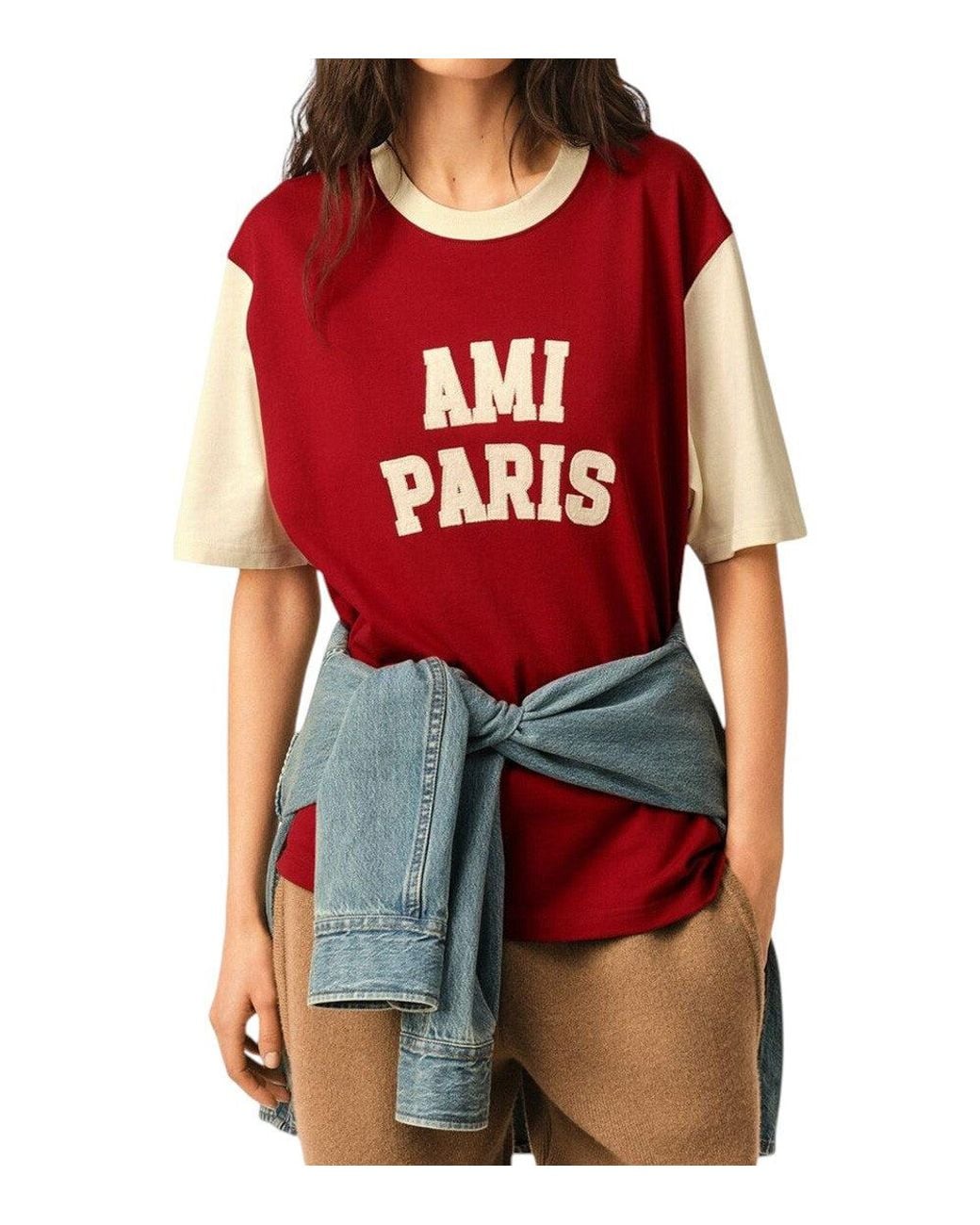 AMI Red Logo Crew Neck T-Shirt