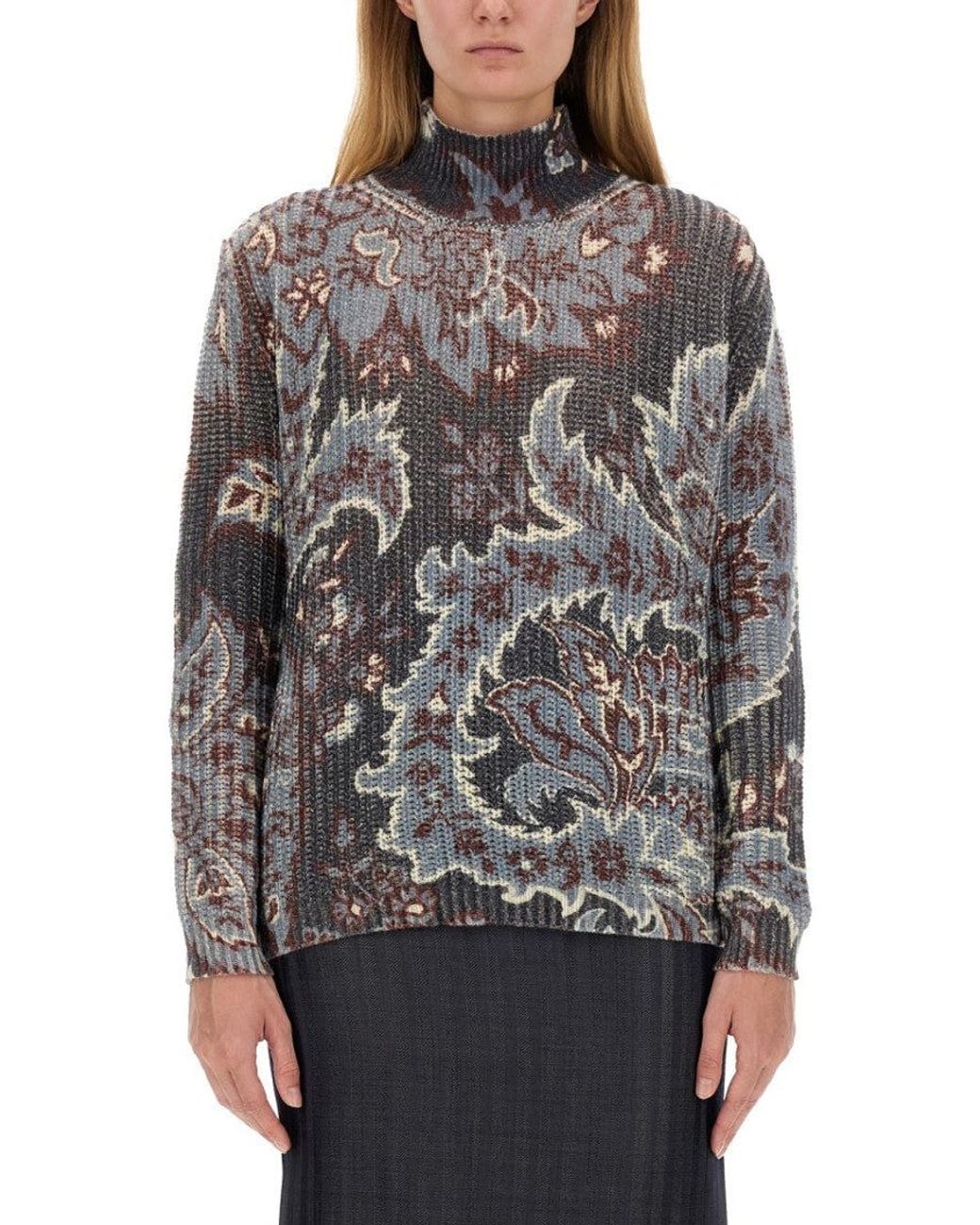 Etro Gray Paisley Mock Collar Sweater