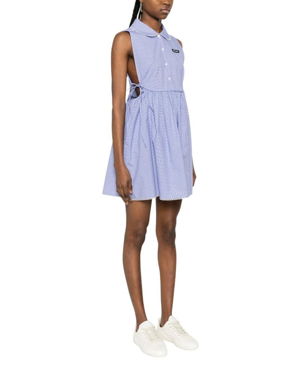 Miu Miu Purple Checks Shirt Collar Dress