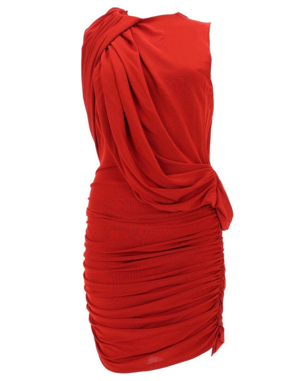 Magda Butrym Red Solid Round Neck Mini Dress
