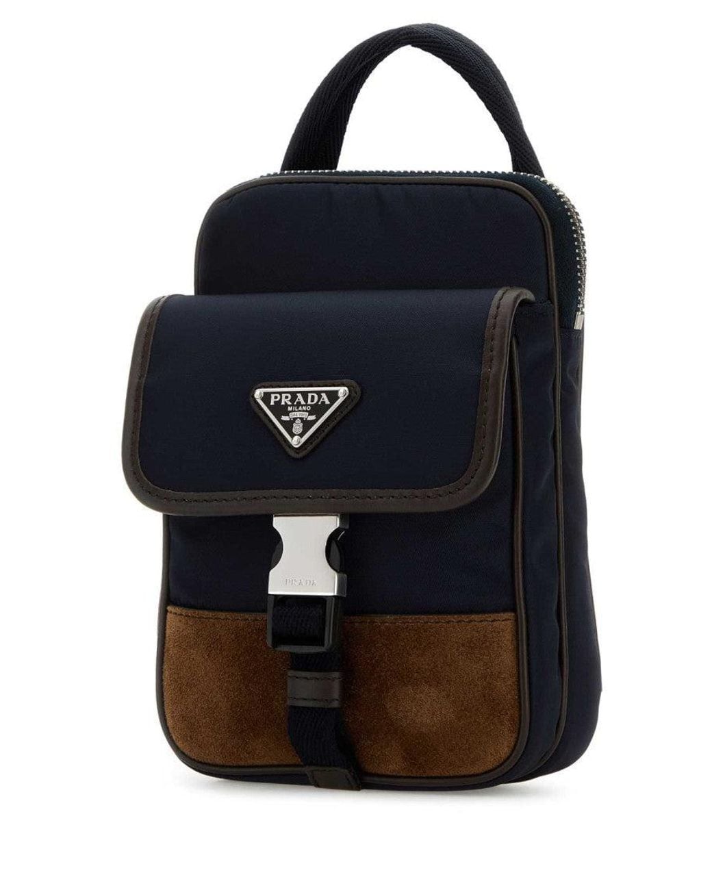Prada Blue Prada Two-Tone Nylon And Suede Phone Wallet