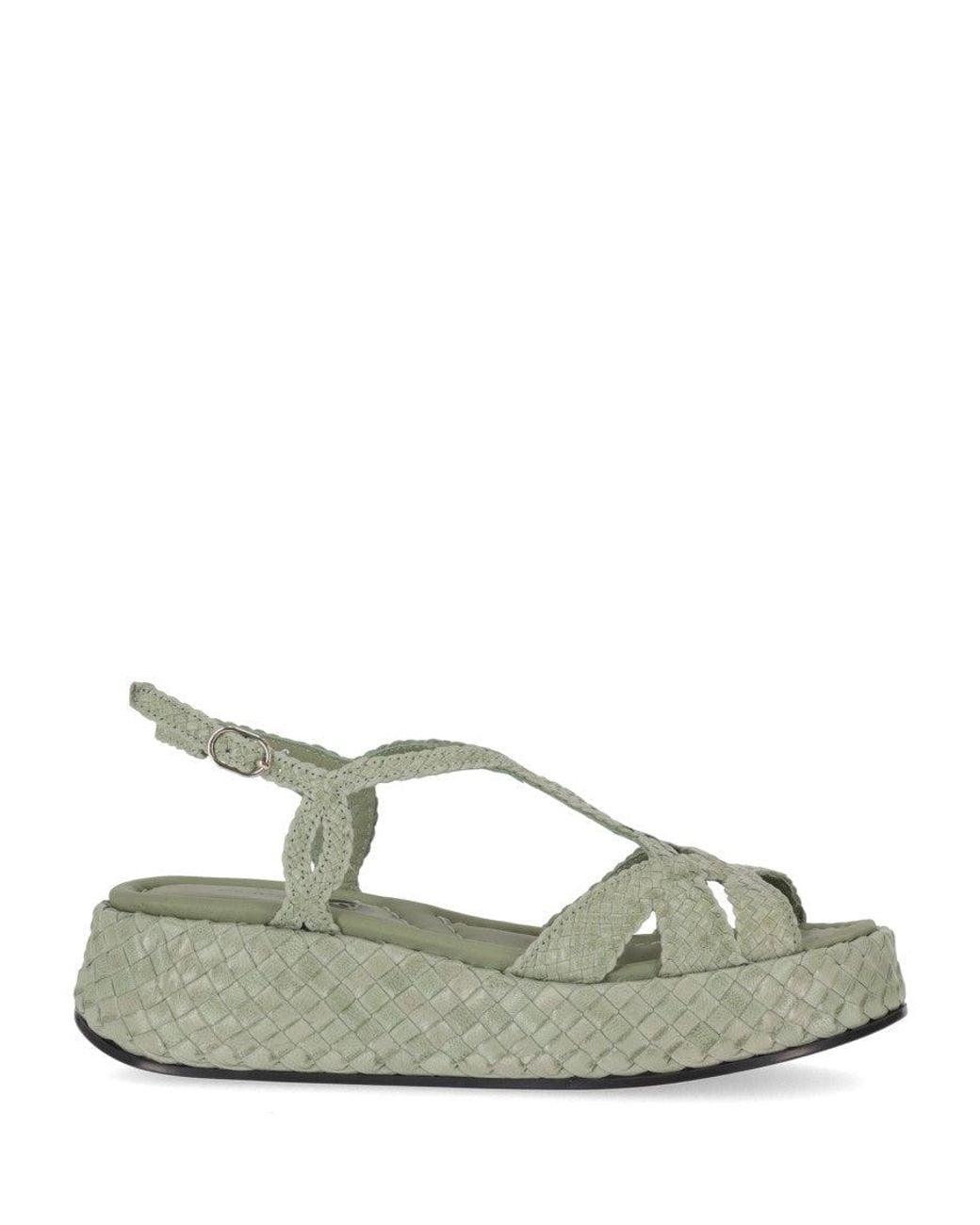LA ROSE Green Leather Sandals