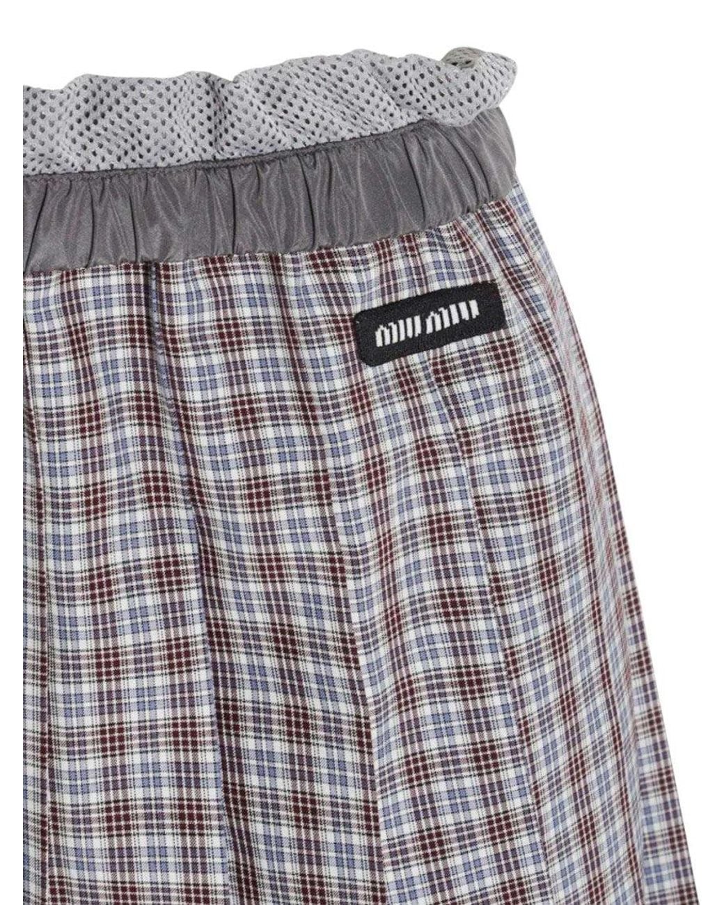 Miu Miu Gray Plaid Midi Skirt