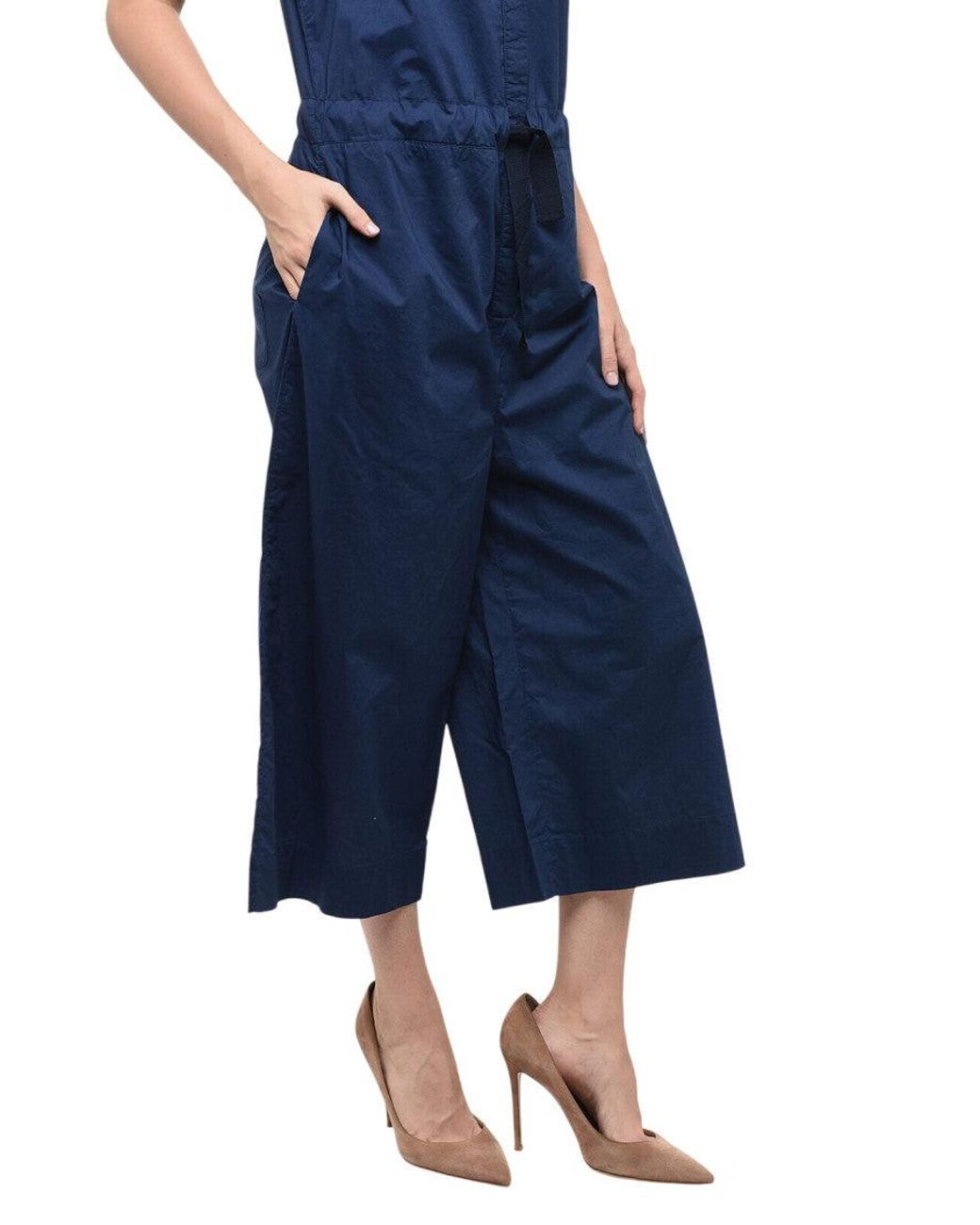 Woolrich Blue Solid Band Collar Jumpsuit