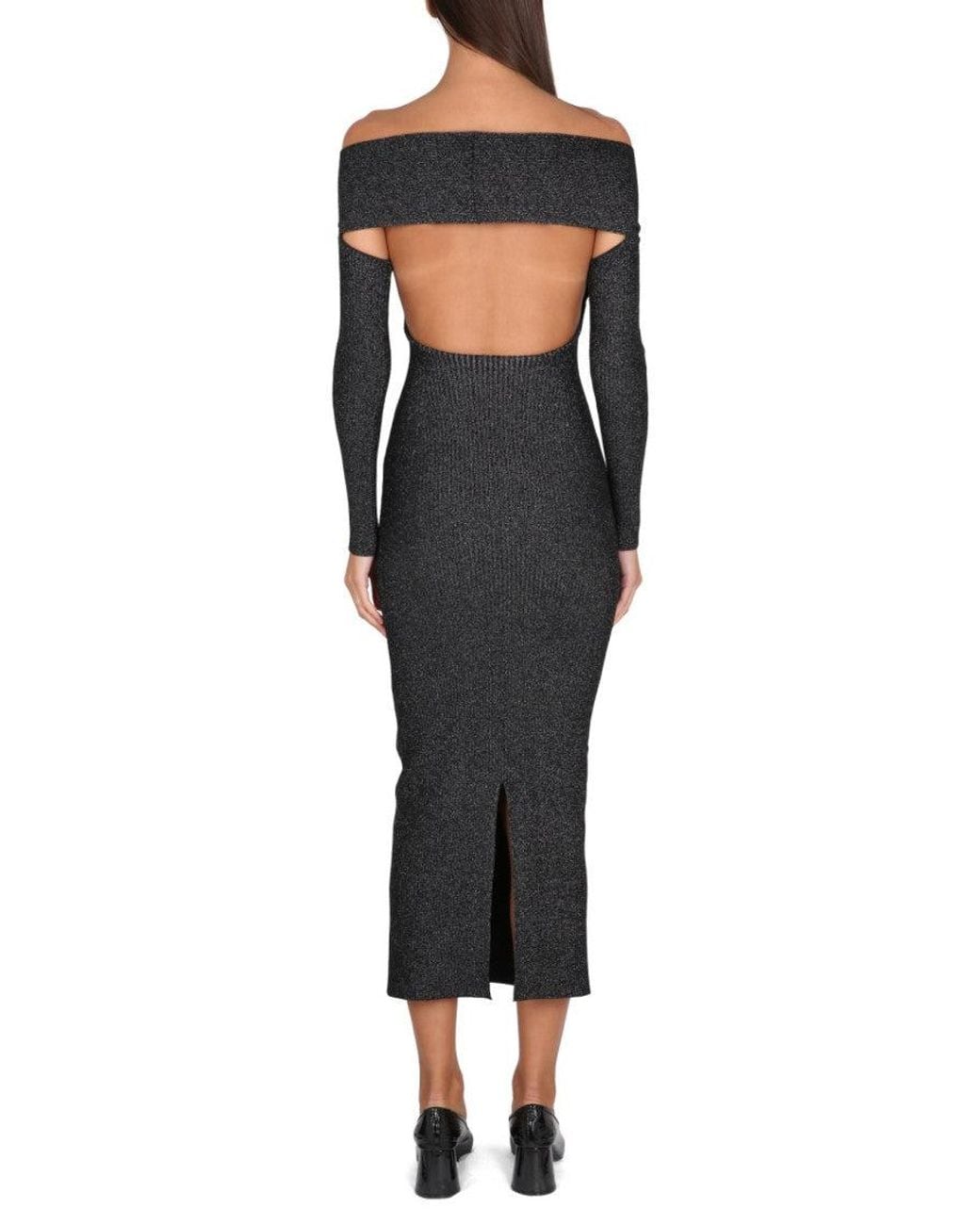 Khaite Black Textured Off Shoulder Midi Dress