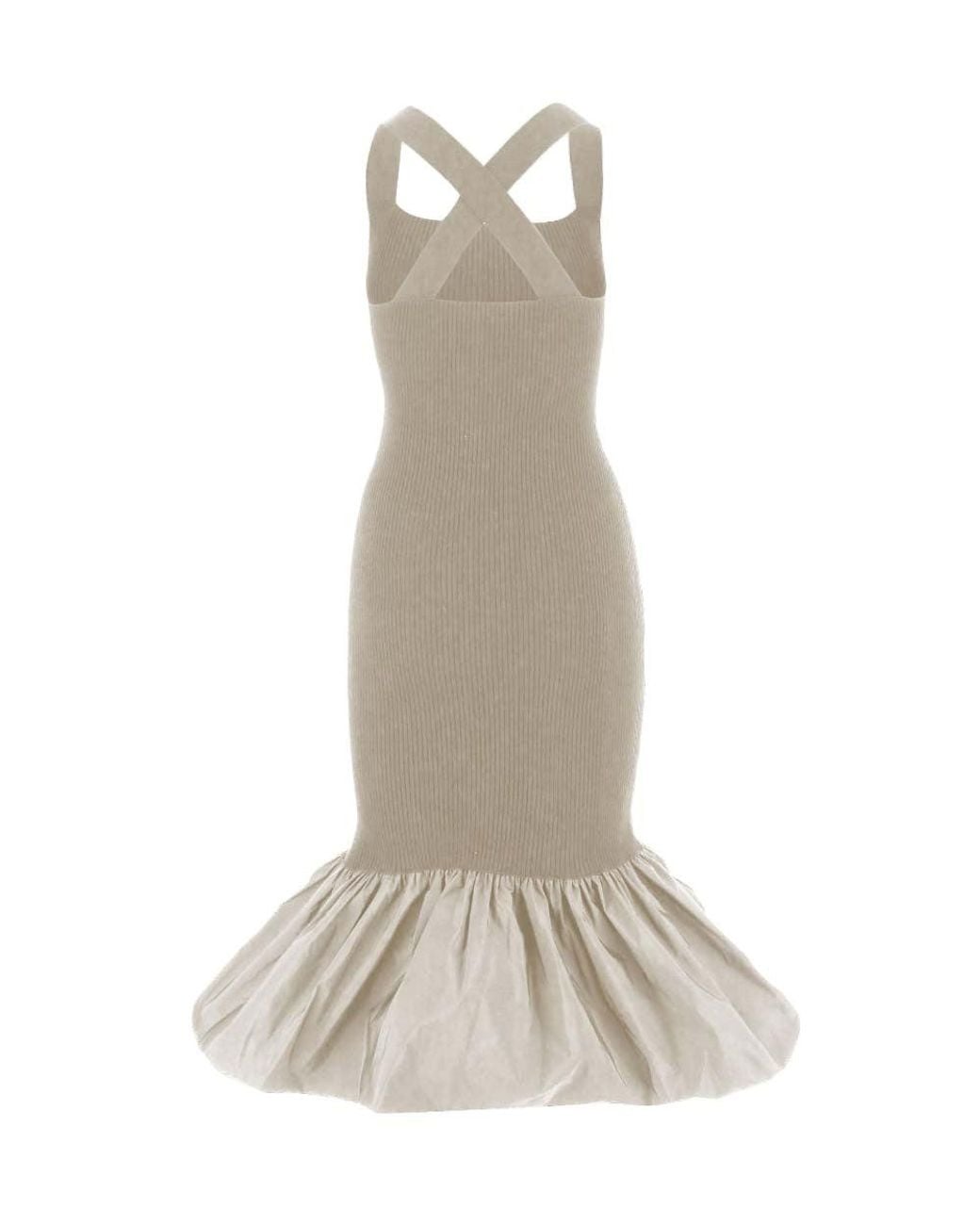 Patou Natural Ruffled Knitted Midi Dress