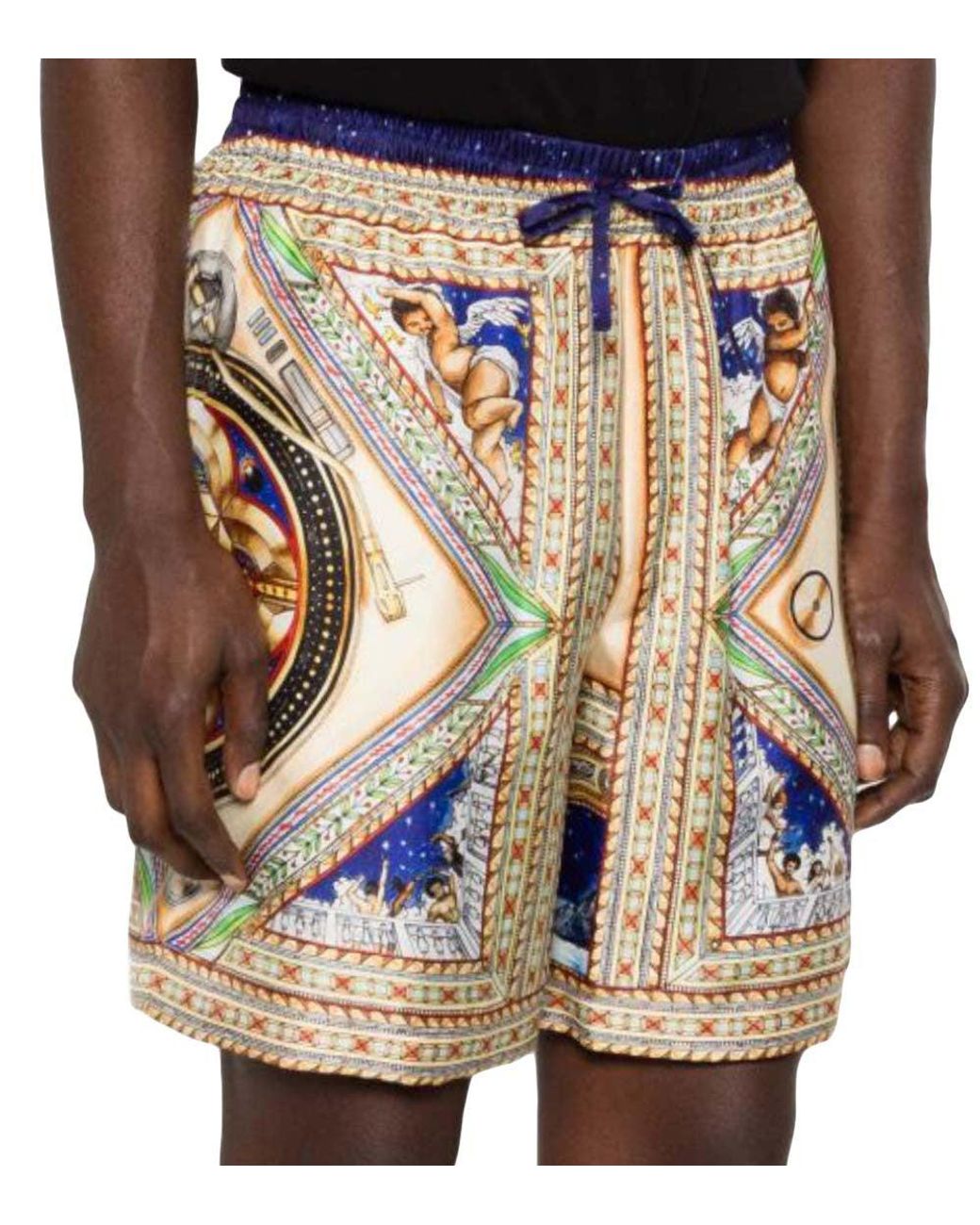 Casablanca Blue Graphic Print Silk Shorts for men