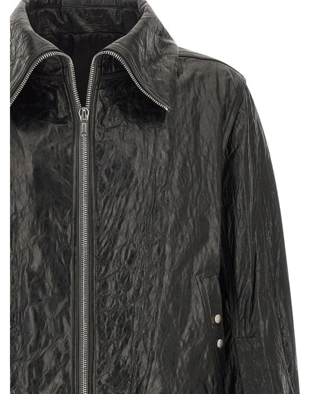 Rick Owens Gray Textured Leather Jacket for men