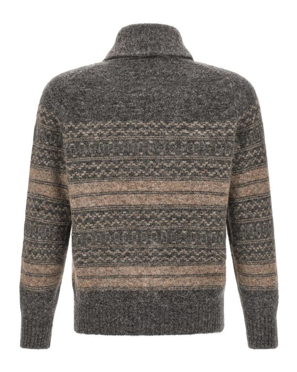 Brunello Cucinelli Gray Nordic Jacquard Cardigan for men