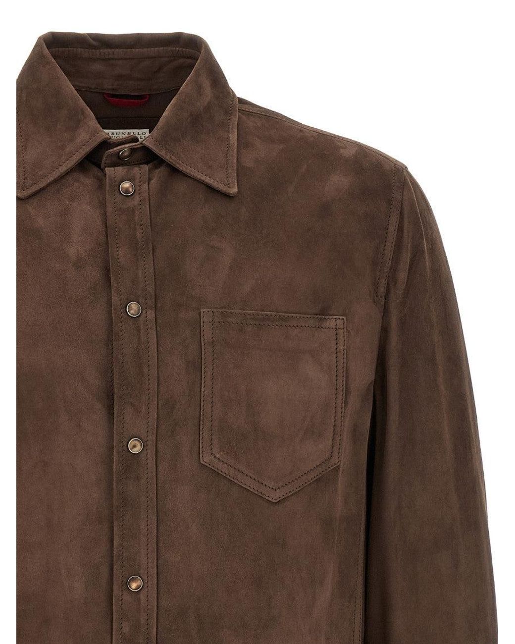 Brunello Cucinelli Brown Suede Overshirt for men