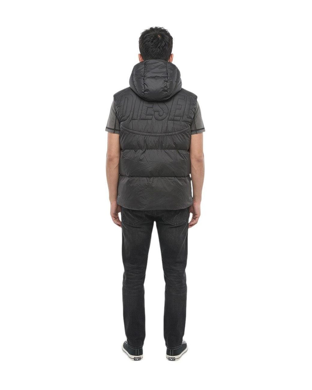 DIESEL Black Sleeveless Hood Jacket for men