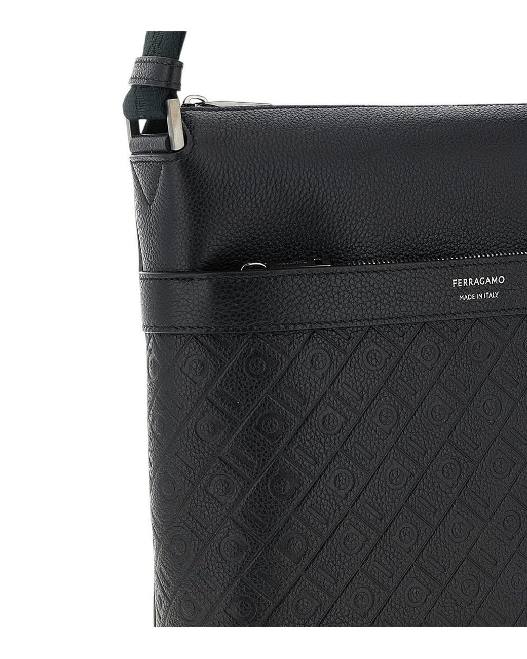 Ferragamo Black Monogram Small Messenger Bag for men