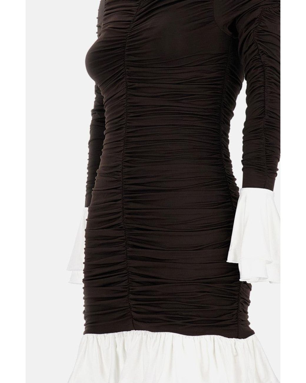 ROTATE BIRGER CHRISTENSEN Black Dark Mini Ruched Ls Dress