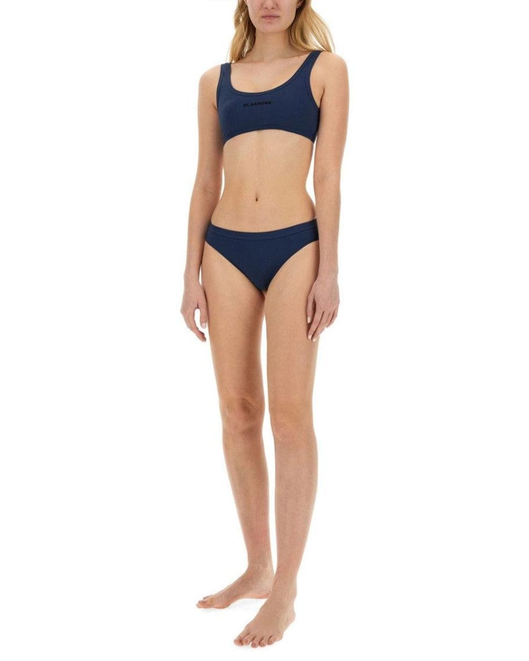Jil Sander Blue Logo Bikini Top Swimwear