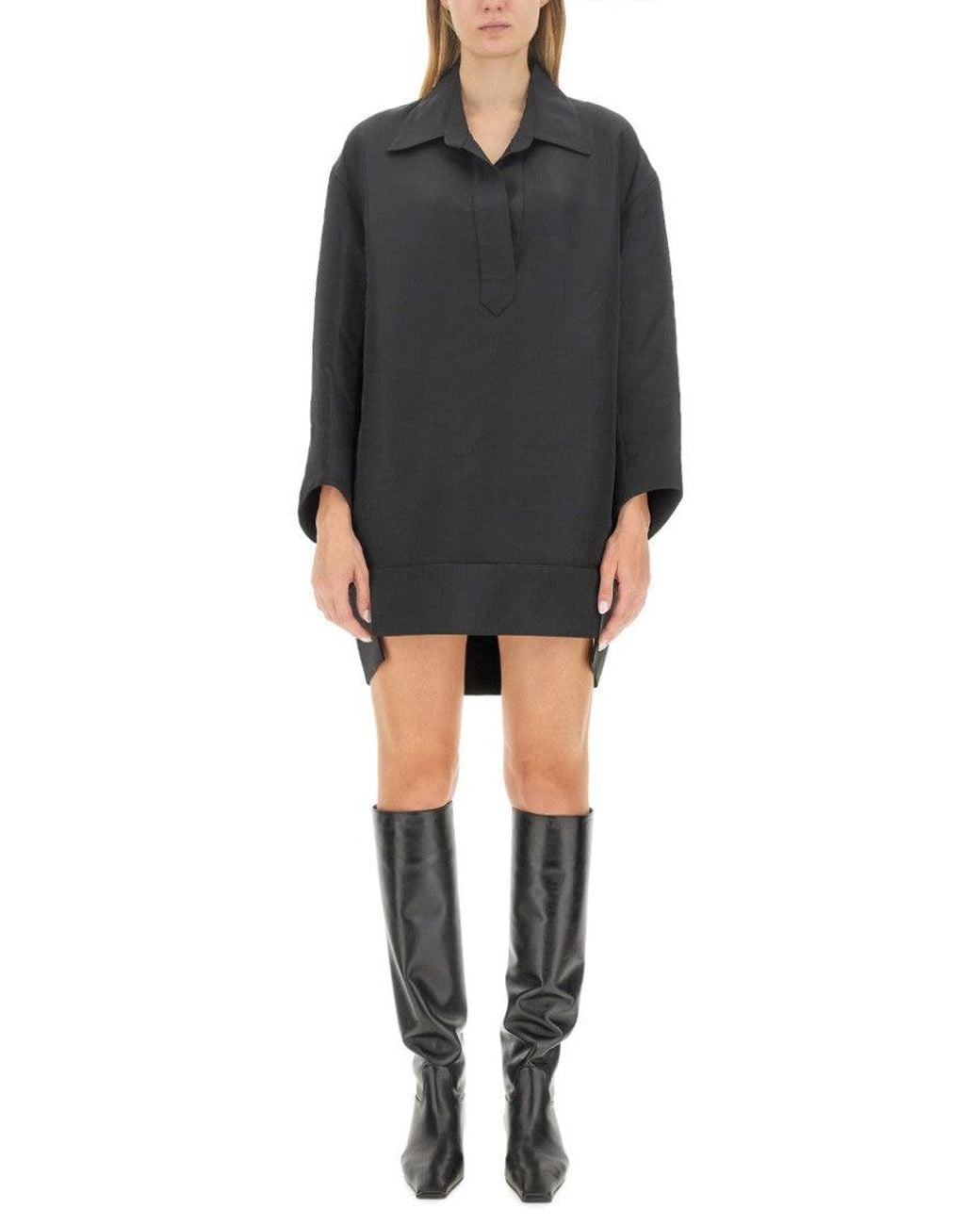 Khaite Black Shirt Collar Mini Dress