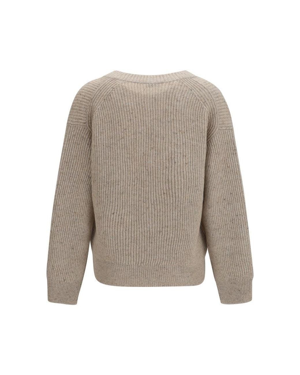 Brunello Cucinelli Natural Knitted V Neck Sweater