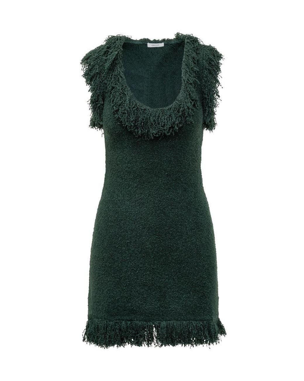Ferragamo Green Textured Scoop Neck Mini Dress