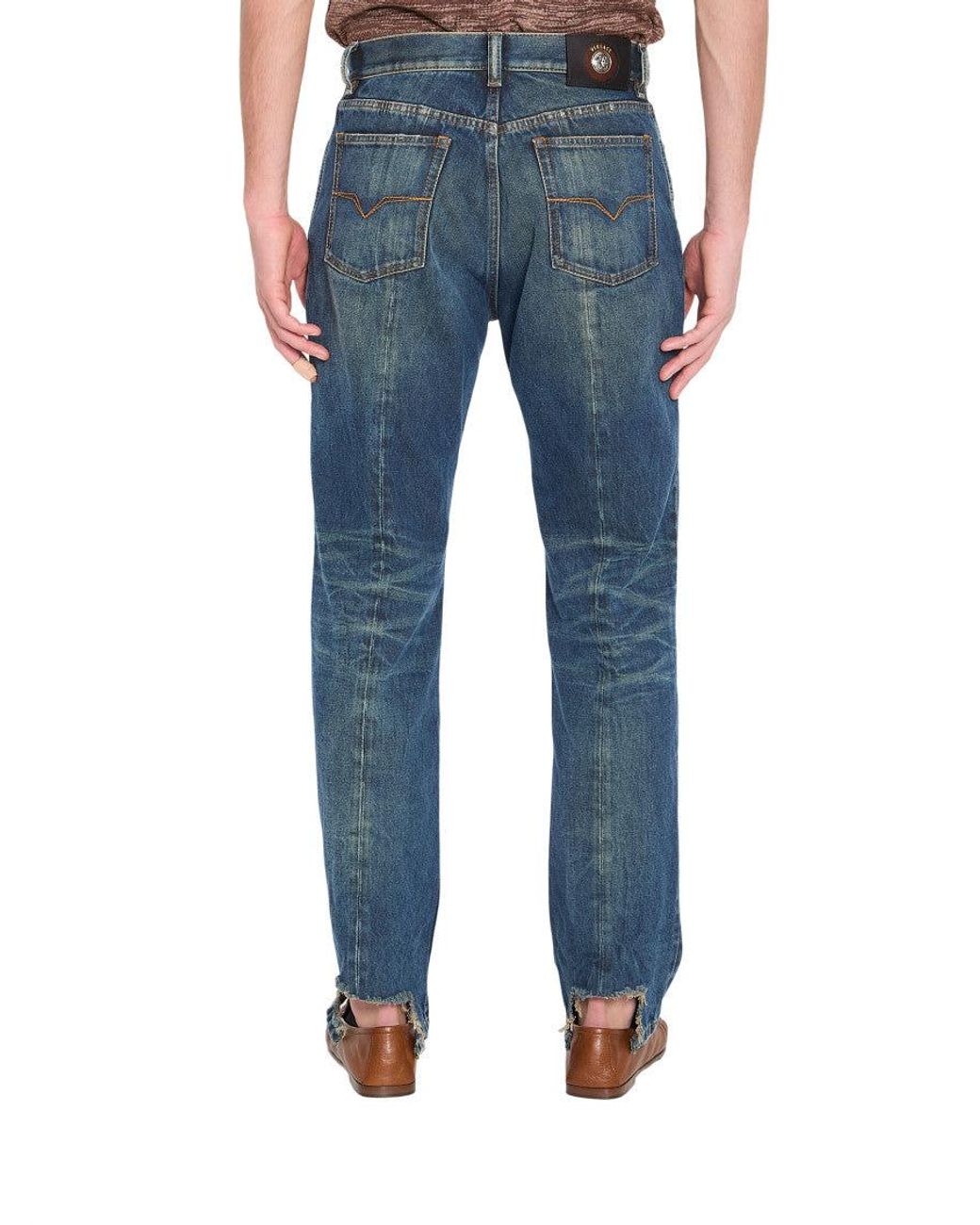 Versace Blue Straight Mid Rise Jeans for men