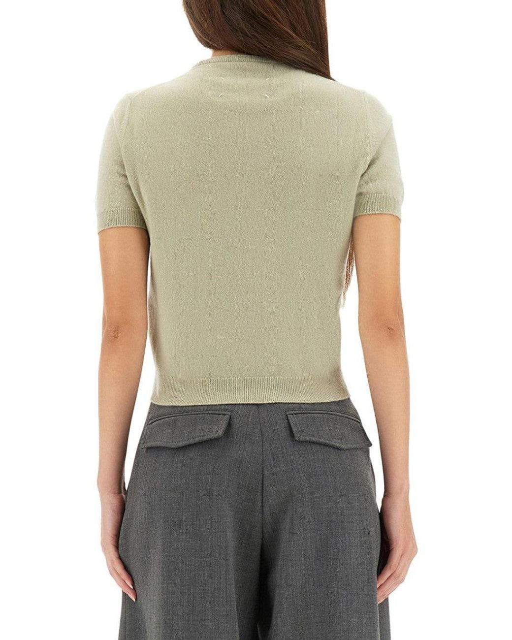 Maison Margiela Green Solid Crew Neck Sweater