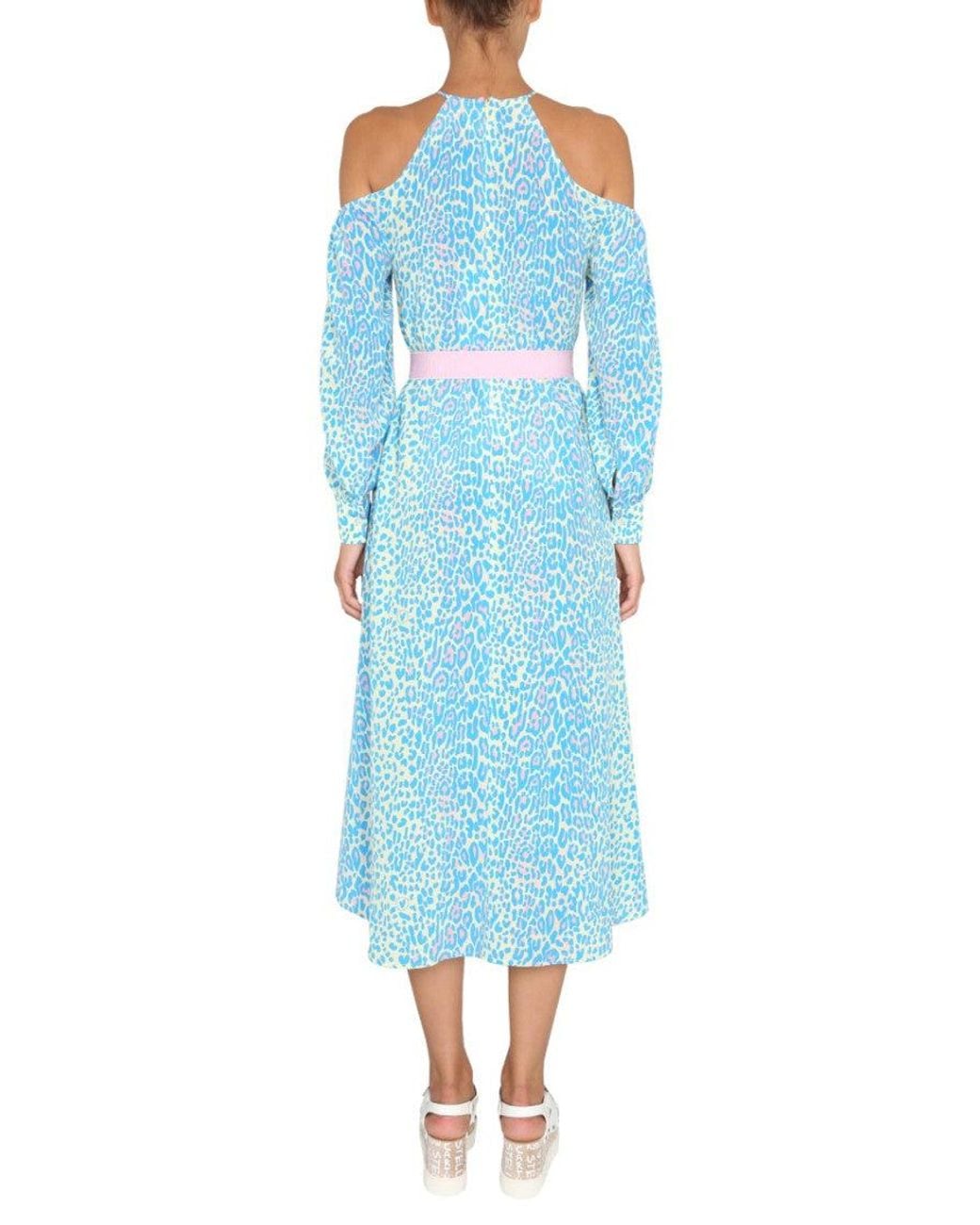 Stella McCartney Blue Animal Print Round Neck Midi Dress