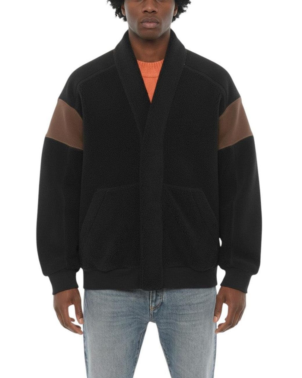 Ambush Black Shawl Neck Bomber Jacket for men