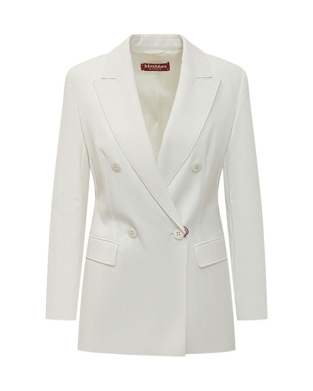 Max Mara White Solid Notched Lapel Blazer
