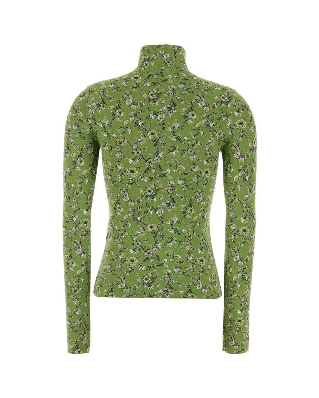Loewe Green Floral Mock Collar Top