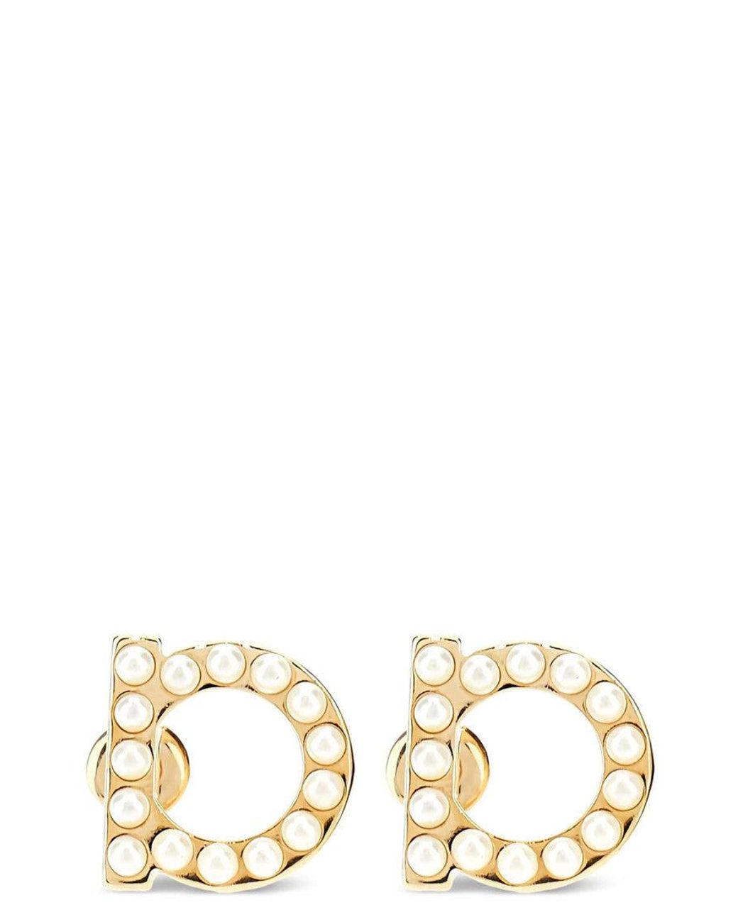Ferragamo Metallic Golden Gancini Stud Earrings