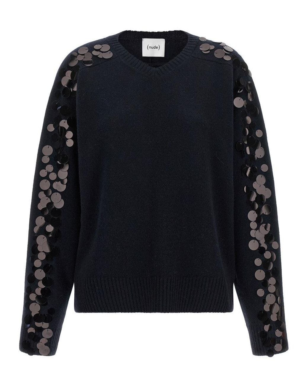 Nude Blue Embellished Crew Neck Sweater