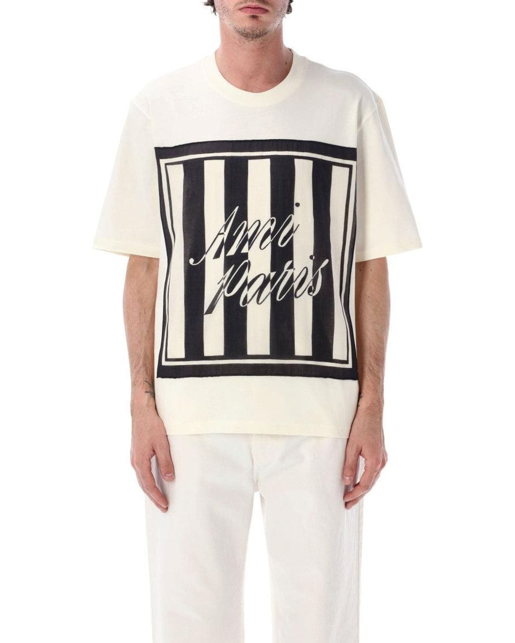 AMI White Off Crew Neck T-Shirt for men