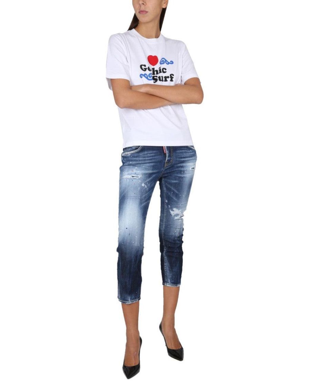 DSquared² White Graphic Crew Neck T-Shirt