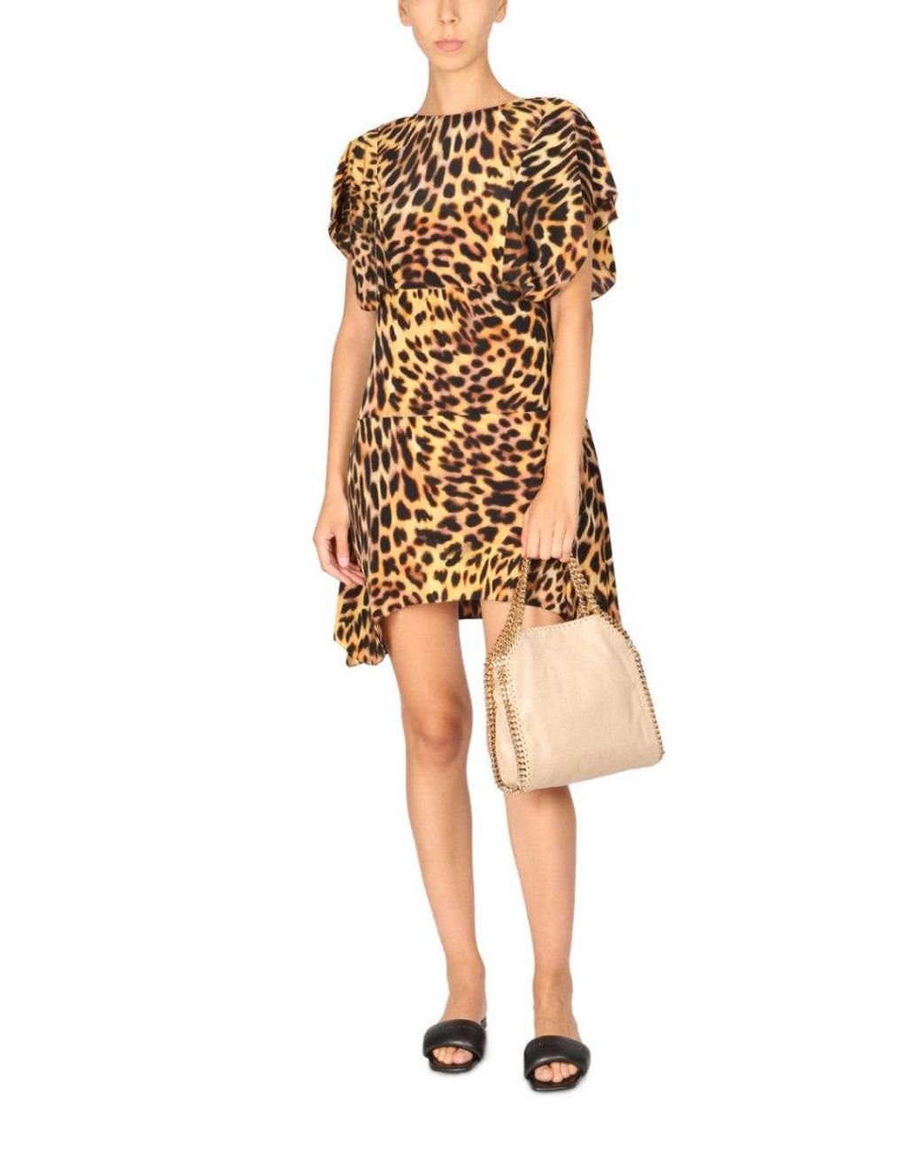 Stella McCartney Natural Animal Print Round Neck Mini Dress