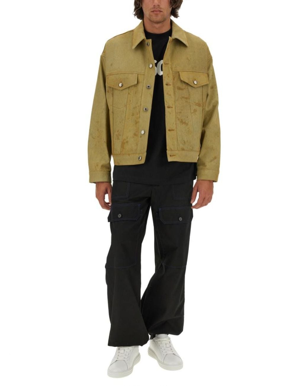 MSGM Green Printed Shirt Collar Jacket for men