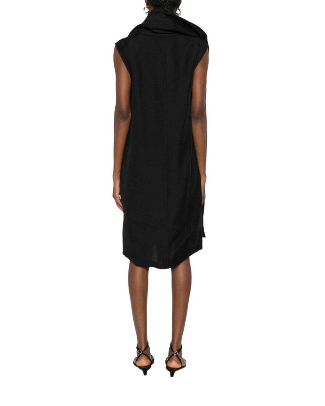 Totême Black Solid Cowl Neck Midi Dress