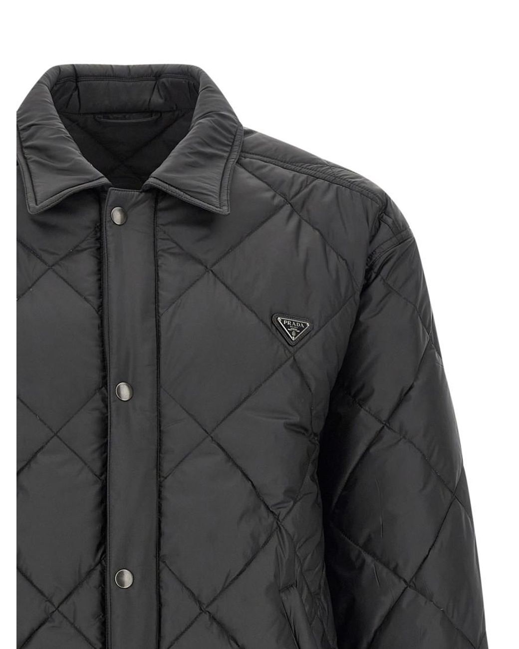 Prada Gray Logo Quilted Jacket for men