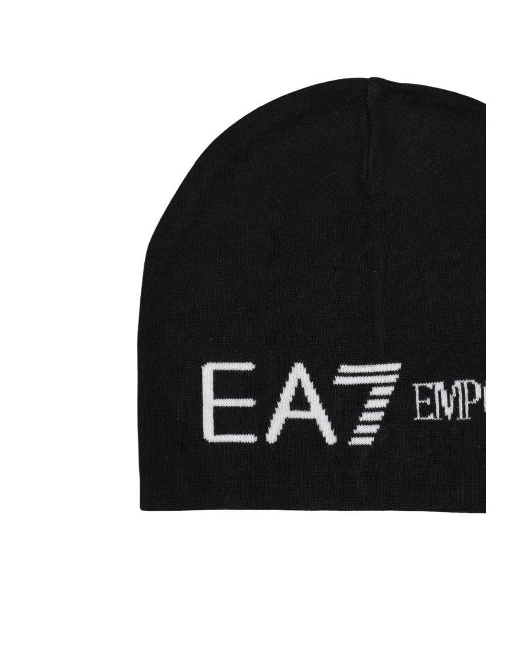 EA7 Black Logo Beanie Cap for men