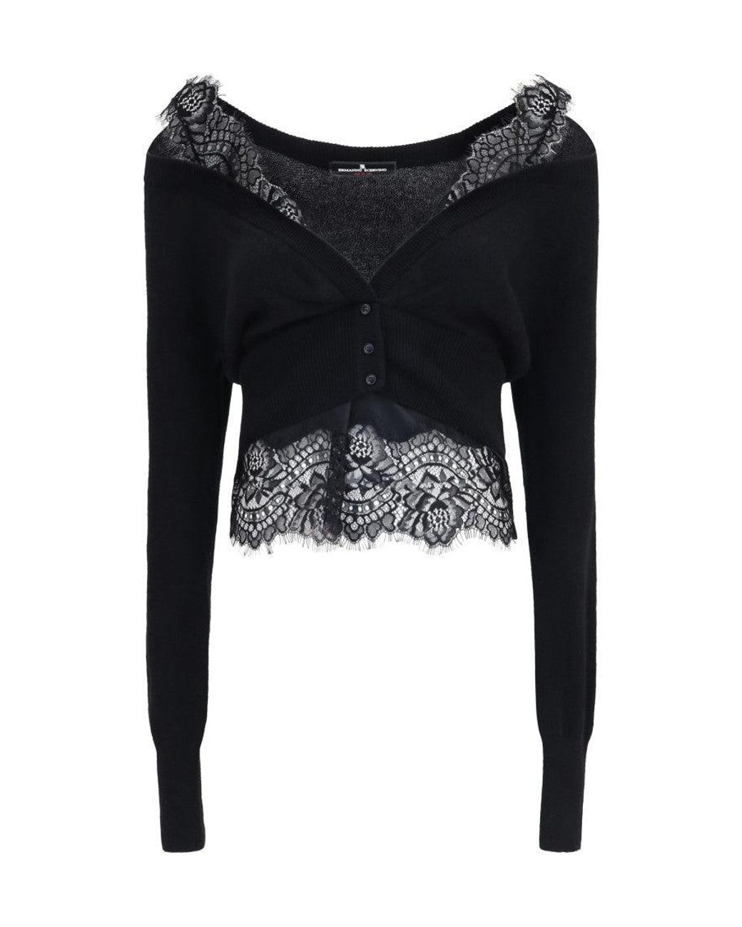 Ermanno Scervino Black Lace V Neck Sweater