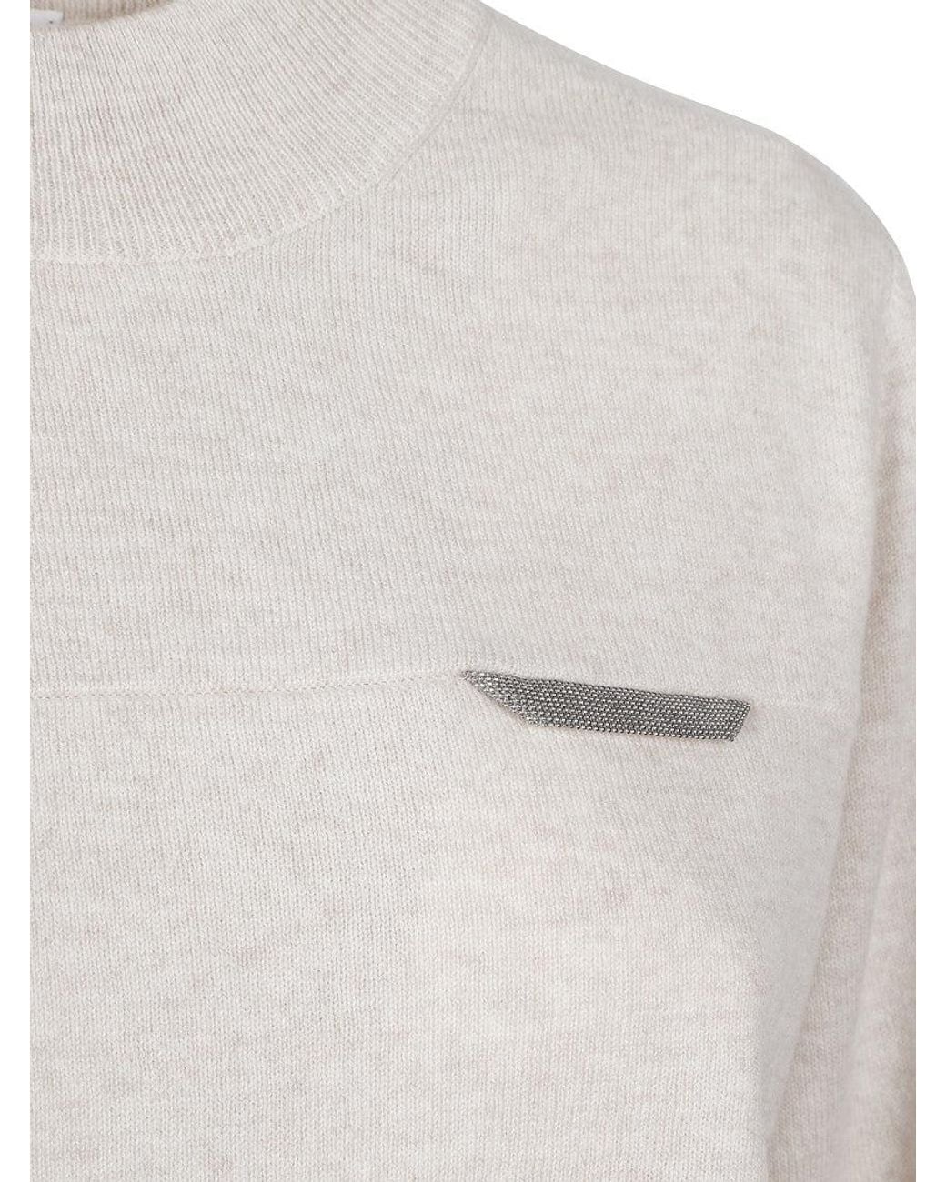 Brunello Cucinelli White Logo Mock Collar Sweater
