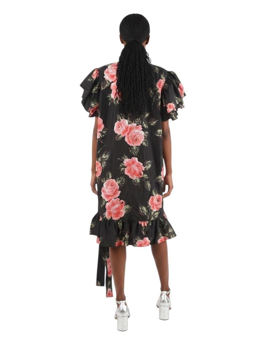 Maison Margiela Black Floral Scoop Neck Dress