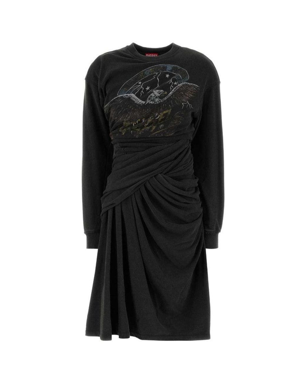 DIESEL Black Crew Neck Knee Length Dress