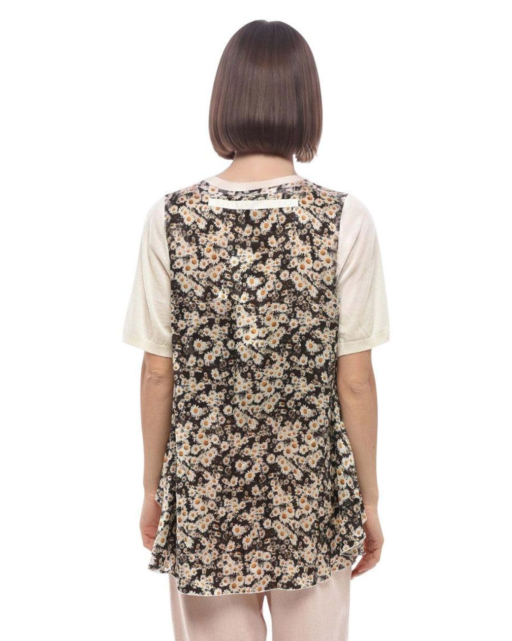 Stella McCartney Natural Off Floral Crew Neck Top