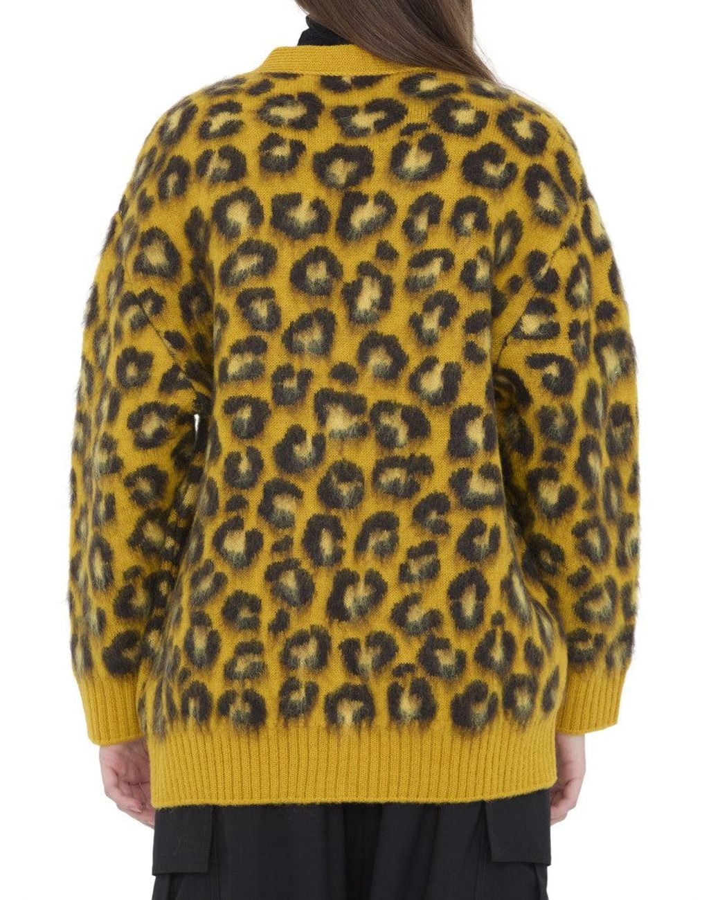 Bottega Veneta Yellow Animal Print V Neck Sweater