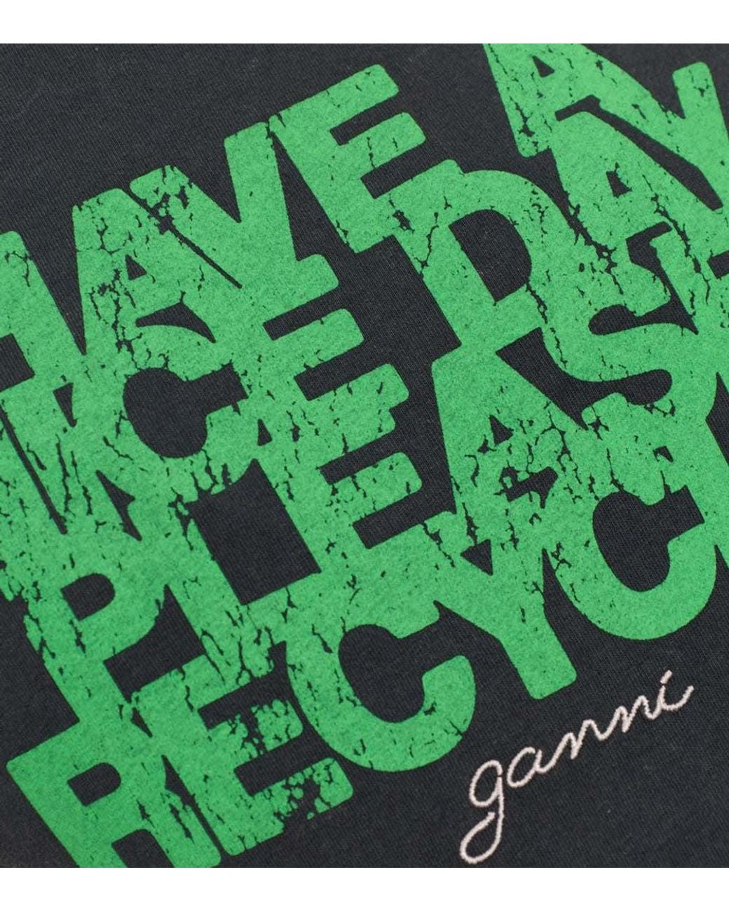 Ganni Green Graphic Crew Neck T-Shirt