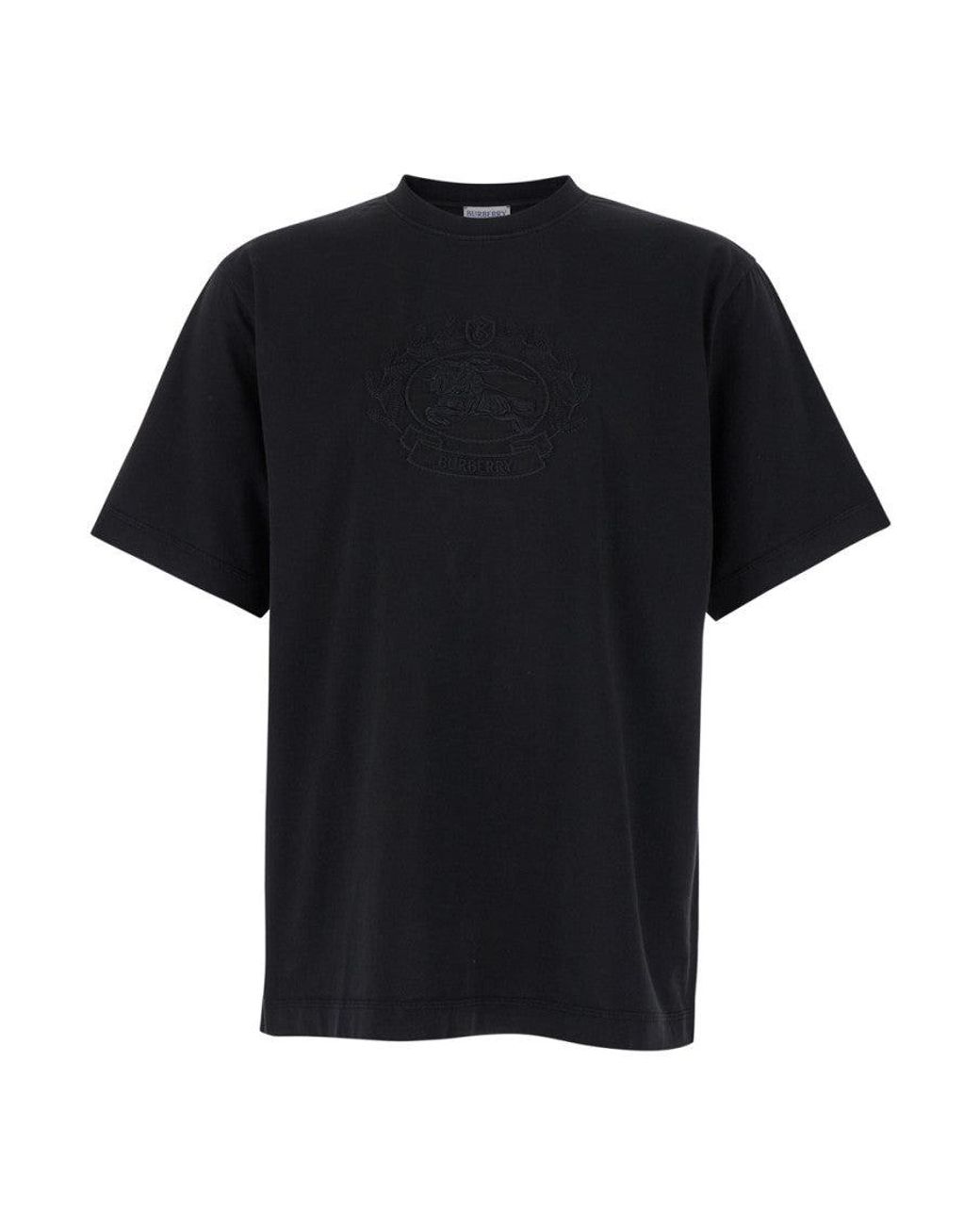 Burberry Black Boxy T-Shiirt With Tonal Equestrian Knight Embroidery for men