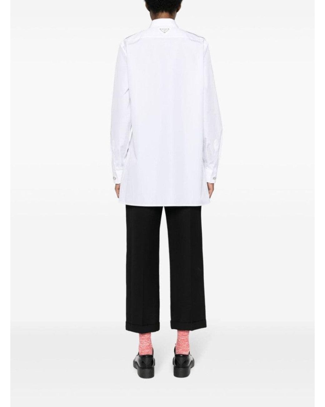 Prada White Crystal-button Cotton Shirt