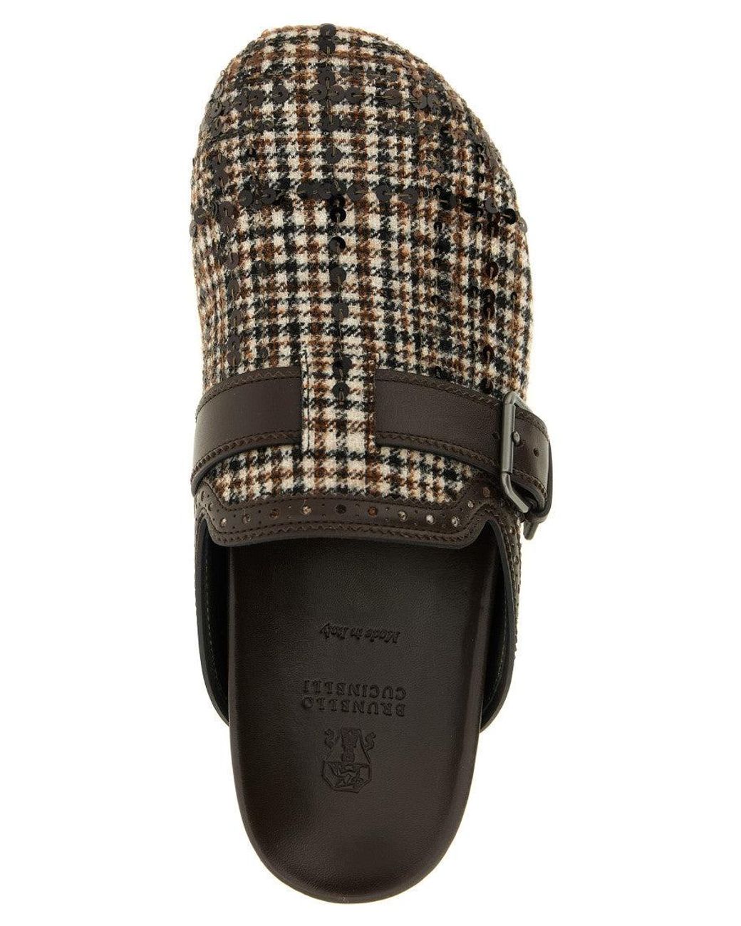 Brunello Cucinelli Brown Checks Mules