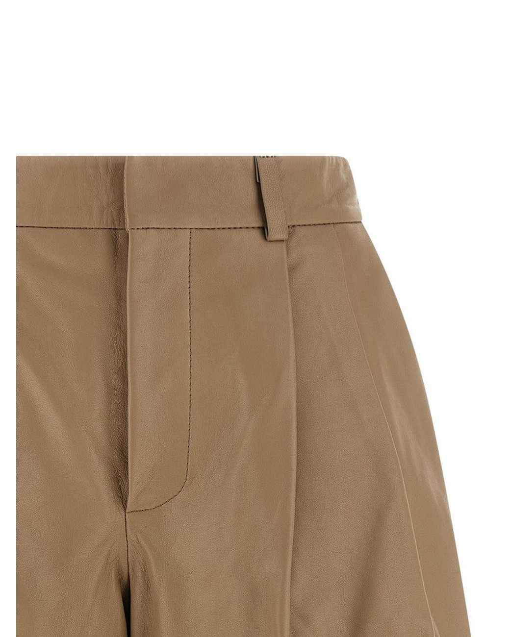 Yves Salomon Natural Nappa Pleated Bermuda Shorts