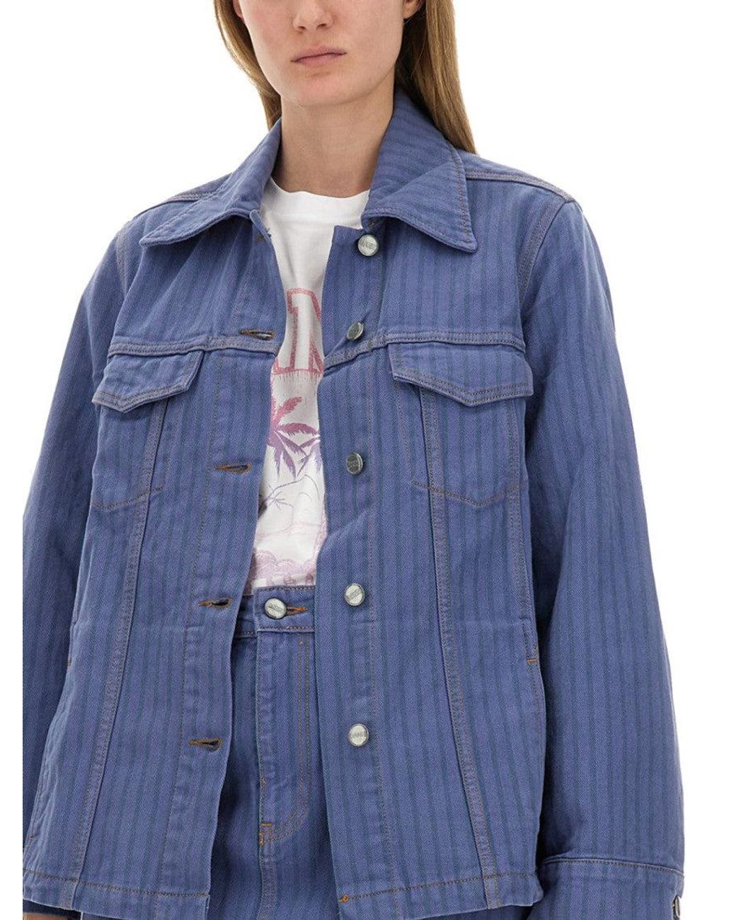 Ganni Blue Stripes Shirt Collar Jacket