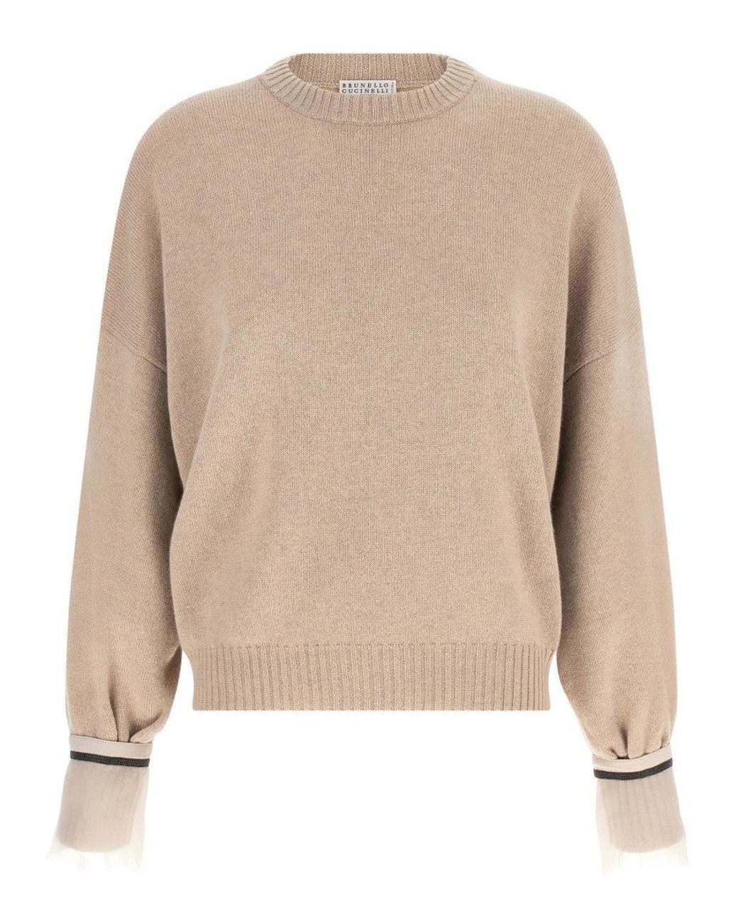 Brunello Cucinelli Natural Solid Crew Neck Sweater