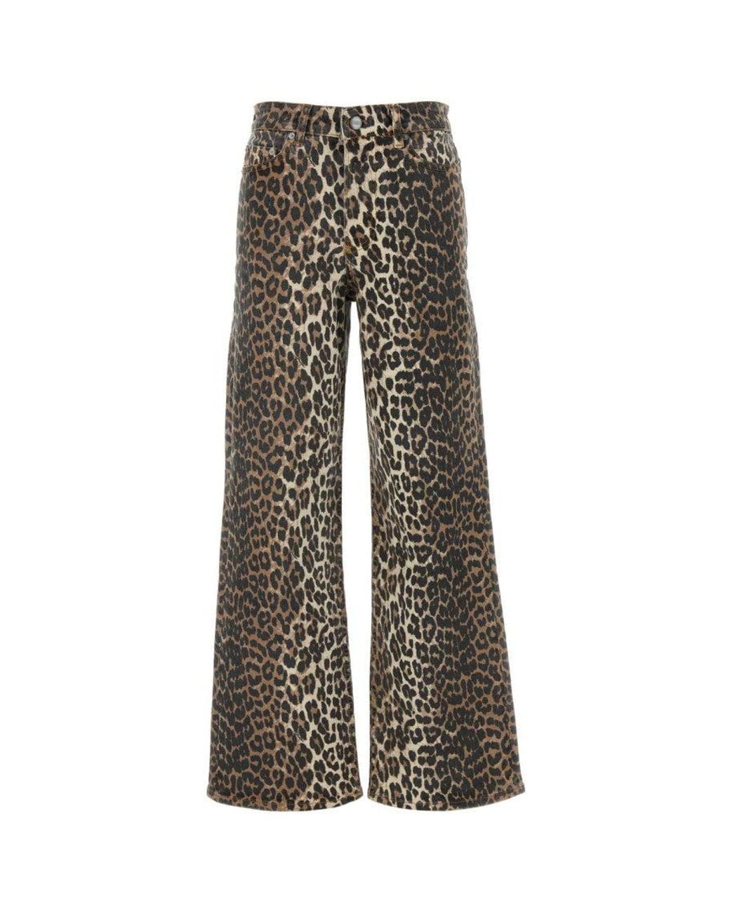 Ganni Multicolor Printed Stretch Denim Wide-Leg Jeans